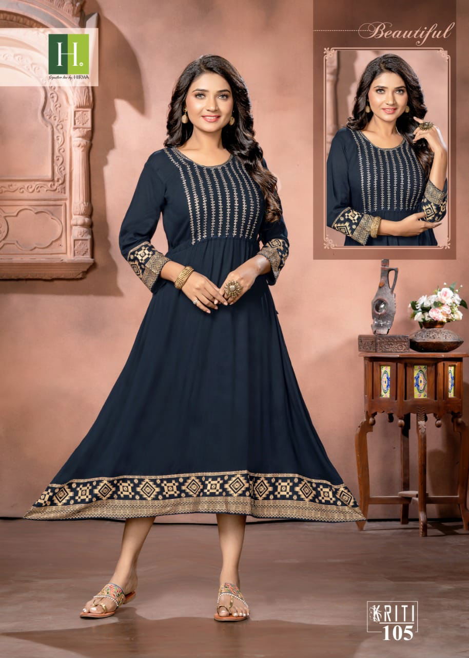 Hirwa Kriti Fancy Ethnic Wear Wholesale Anarkali Kurtis
